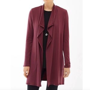 Pure Jill - Luxe Tencel Draped-Front Wine Red Long Sleeve Cardigan Jacket - 4X